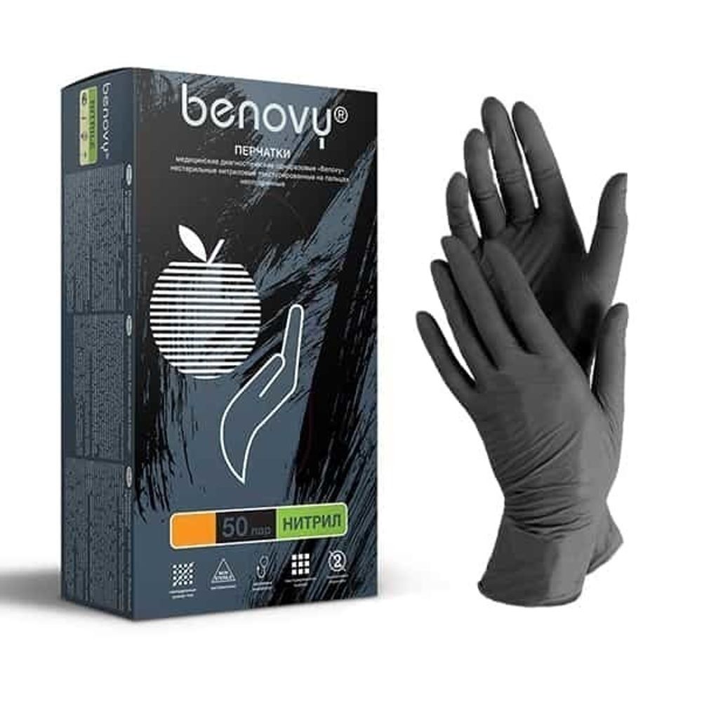 Benovy Перчатки нитриловые черные размер S, 100шт