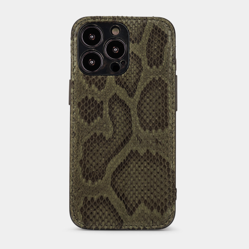 Чехол для iPhone 15 Pro из кожи питона, зеленого цвета