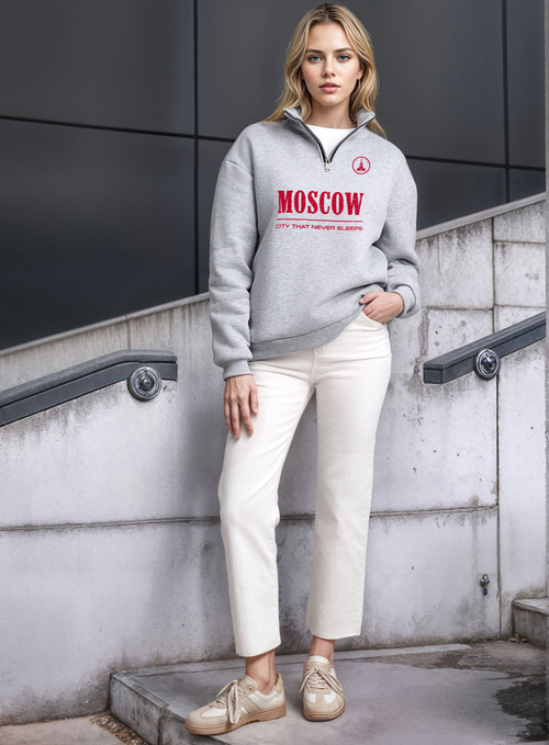 Толстовка женская с зип-воротником "Moscow" серый меланж