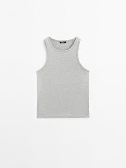 Massimo Dutti Топ с круглым вырезом и блестящей отделкой, серебряный