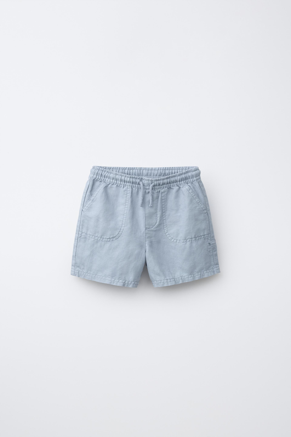 ZARA БЕРМУДЫ ИЗ ХЛОПКА И ЛЬНА, СИНИЙ