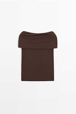 Massimo Dutti Хлопковый топ с открытыми плечами, коричневый
