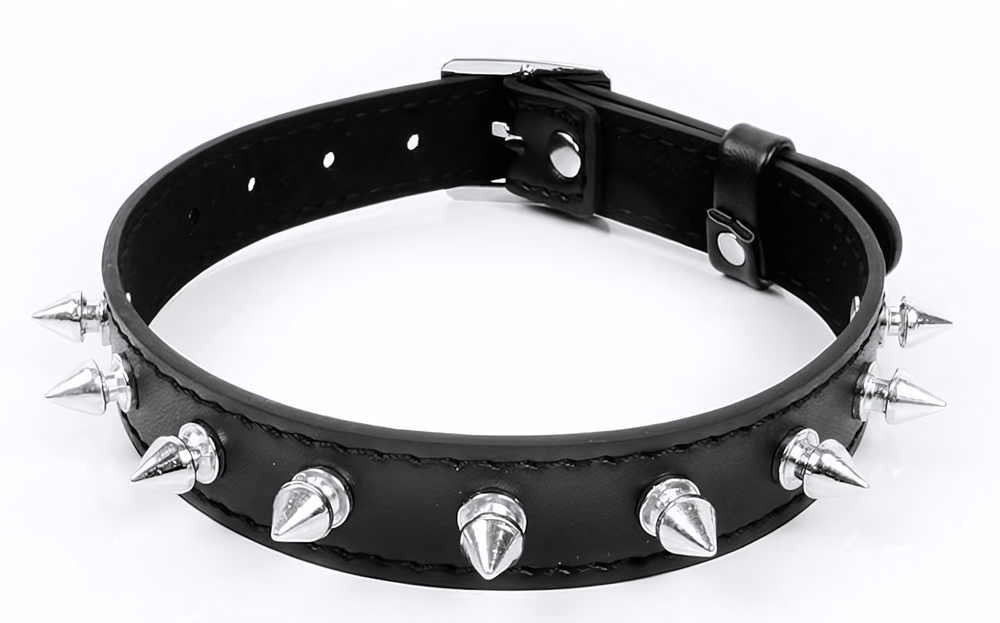 Черный ошейник с серебристыми шипами (Цвет: черный с серебристым)