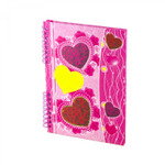 Блокнот в футляре 14 см * 20 см, гребень, Alingar, ламинация, глиттер, клапан с кодовым замочком, 50 л., линия,"Три сердца", сиреневый