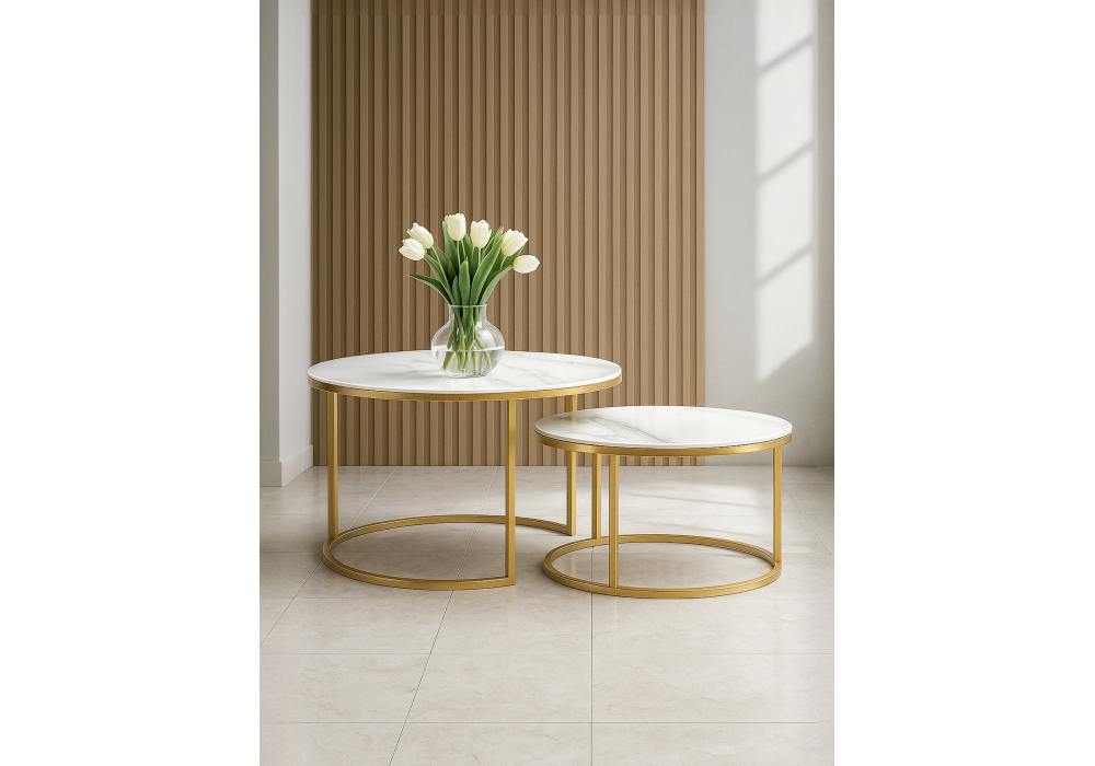 Журнальный стол Woodville Плумерия белый мрамор, золото