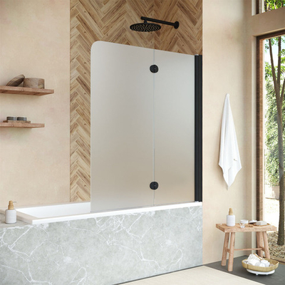 Душевая шторка на ванную Vegas Glass E2V Lux профиль черный матовый, стекло сатин