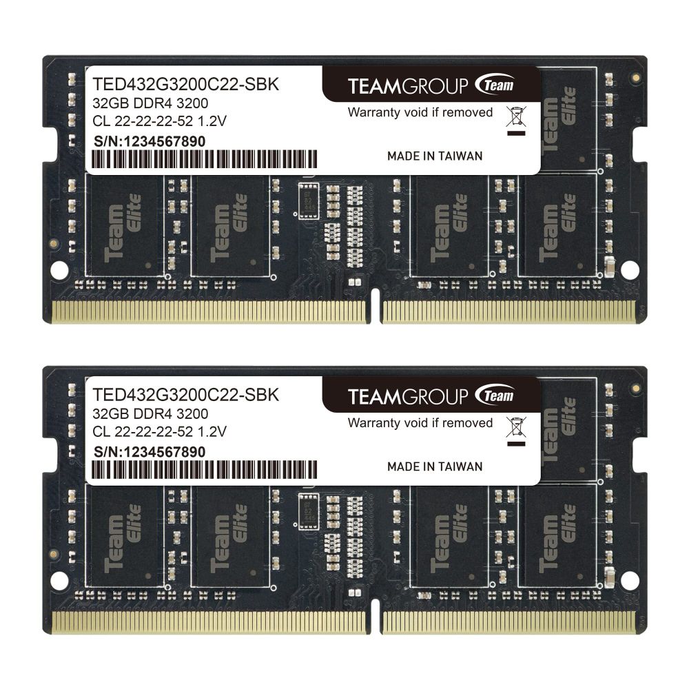 Оперативная память для ноутбука 64Gb Kit (2x32Gb) 3200MHz DDR4 Team Group ELITE SO-DIMM PC4-25600 CL22 TED464G3200C22DC-S01