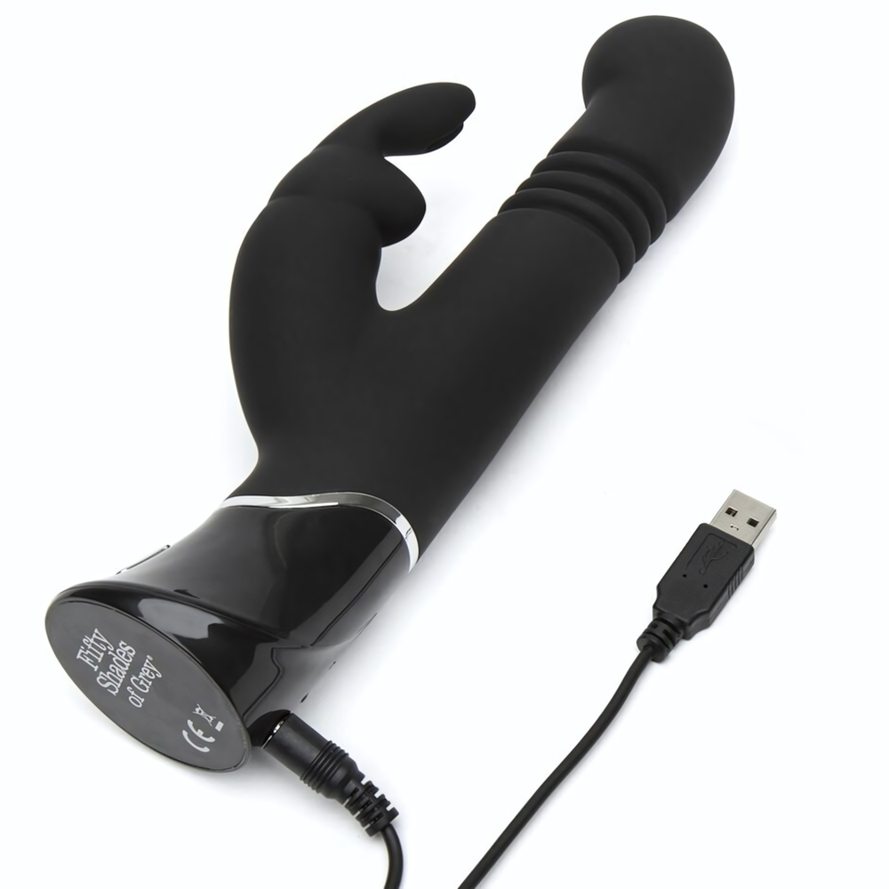 Черный хай-тек вибратор Greedy Girl Thrusting Rabbit Vibrator - 22,8 см. (Цвет: черный)