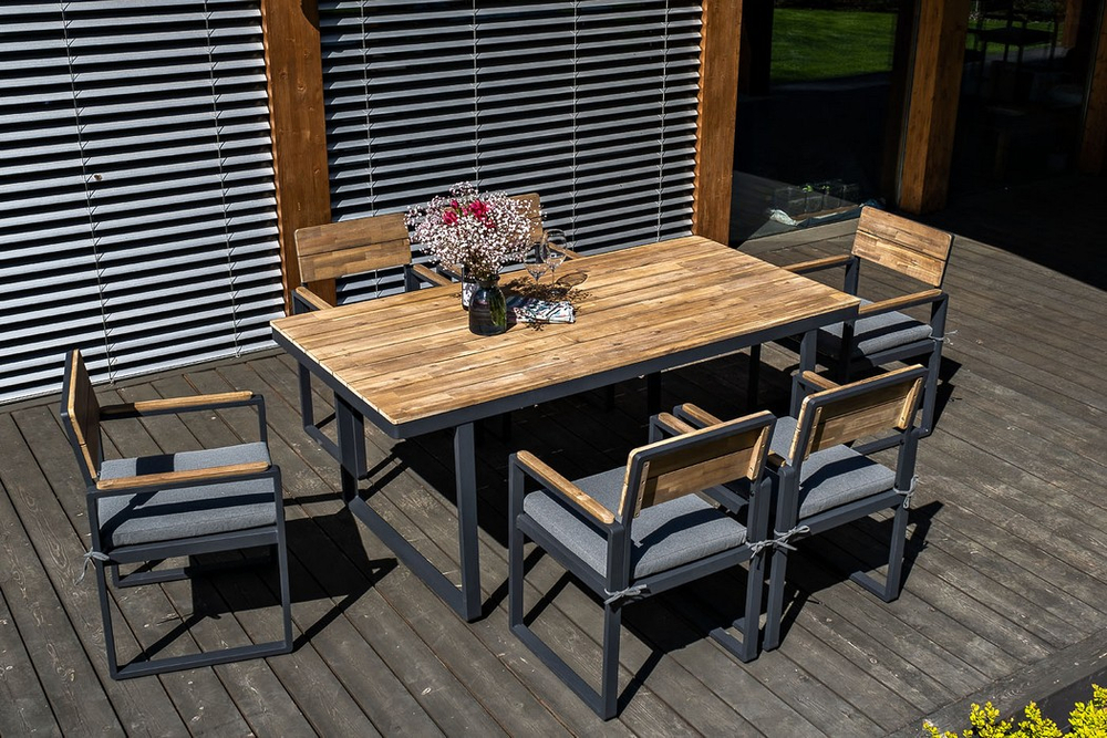 Обеденная группа из алюминия Joygarden ТОПА L, темно-серый графит, серый антрацит