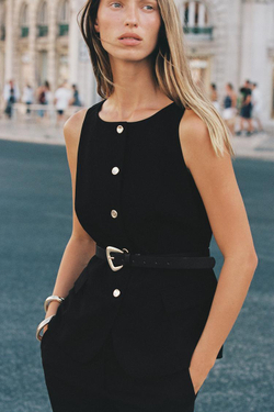 ZARA ЖИЛЕТ С РЕМНЕМ, ЧЕРНЫЙ