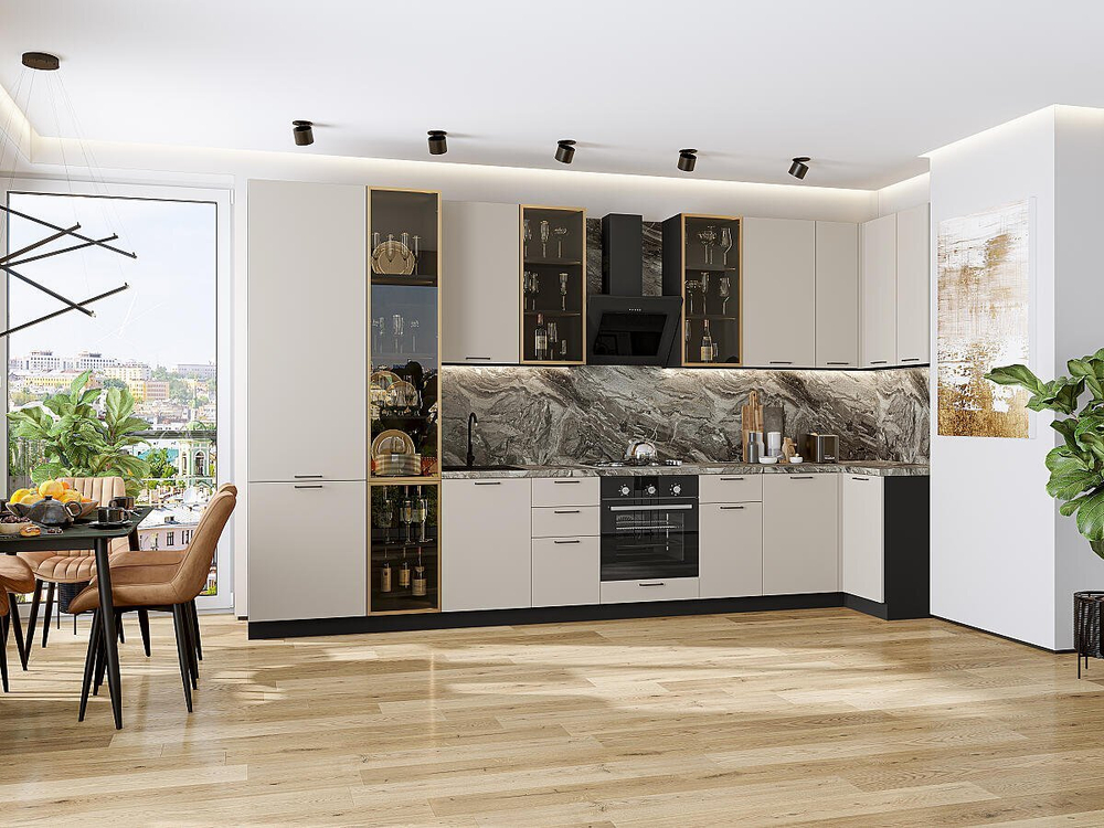 Угловая модульная кухня Флэт-05 Cashmere In 2S - Graphite 2340*4000/1000*600