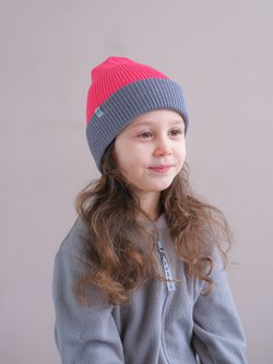 Шапка вязаная хлопковая ТВИНС(Фуксия, жемчужно-серый)