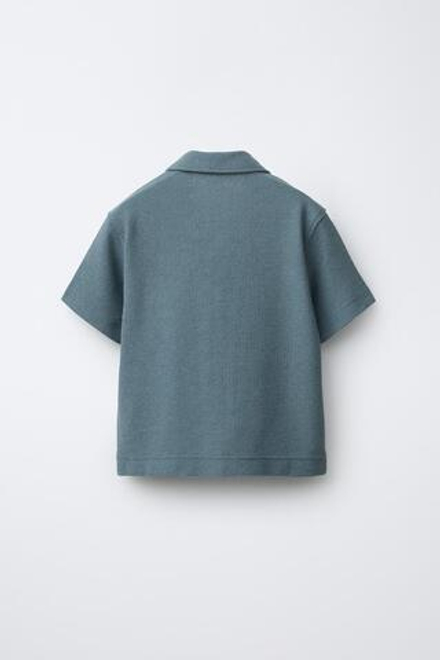 ZARA РУБАШКА С ОТЛОЖНЫМ ВОРОТНИКОМ, ЗЕЛЕНОВАТО-СИНИЙ