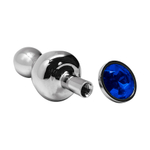 Металлическая анальная втулка 10,5см с синим кристаллом Cnex Wooomy Lollypop Double Ball Metal Plug Blue L