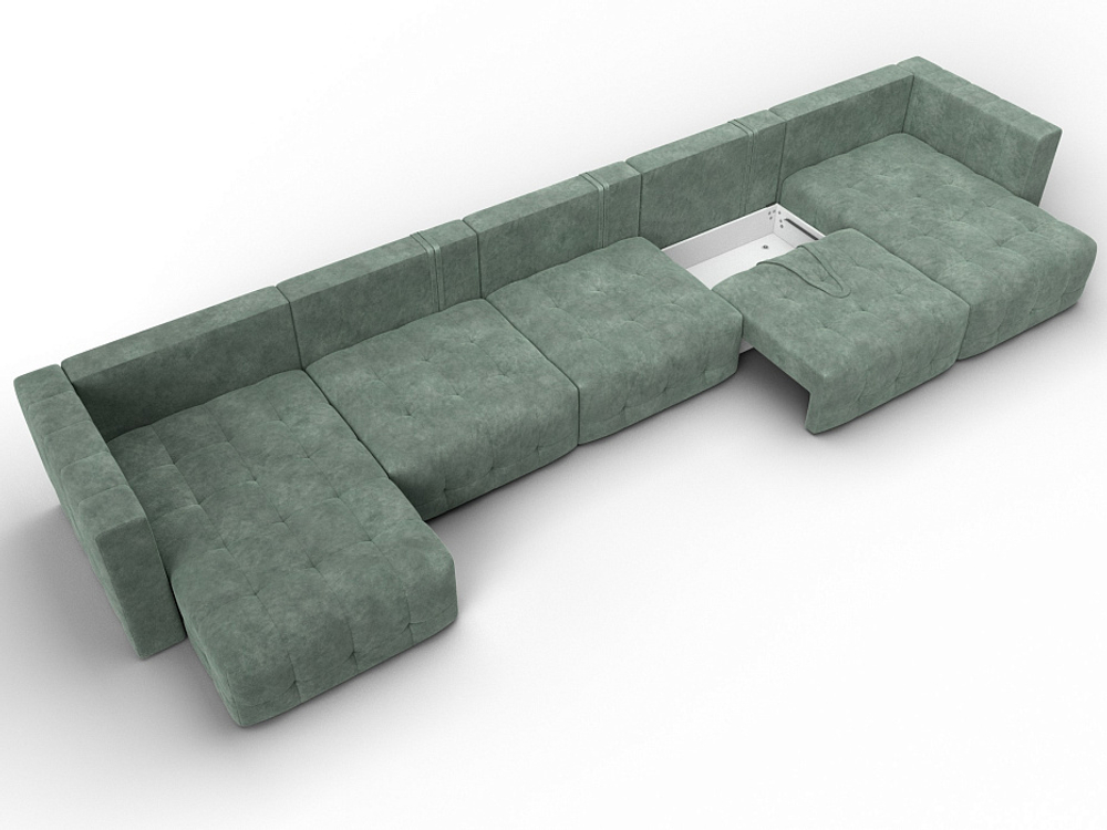 Диван П-образный Лига-052 НПБ МегаЛонг, BRUT 08 ВЕЛЮР зеленый