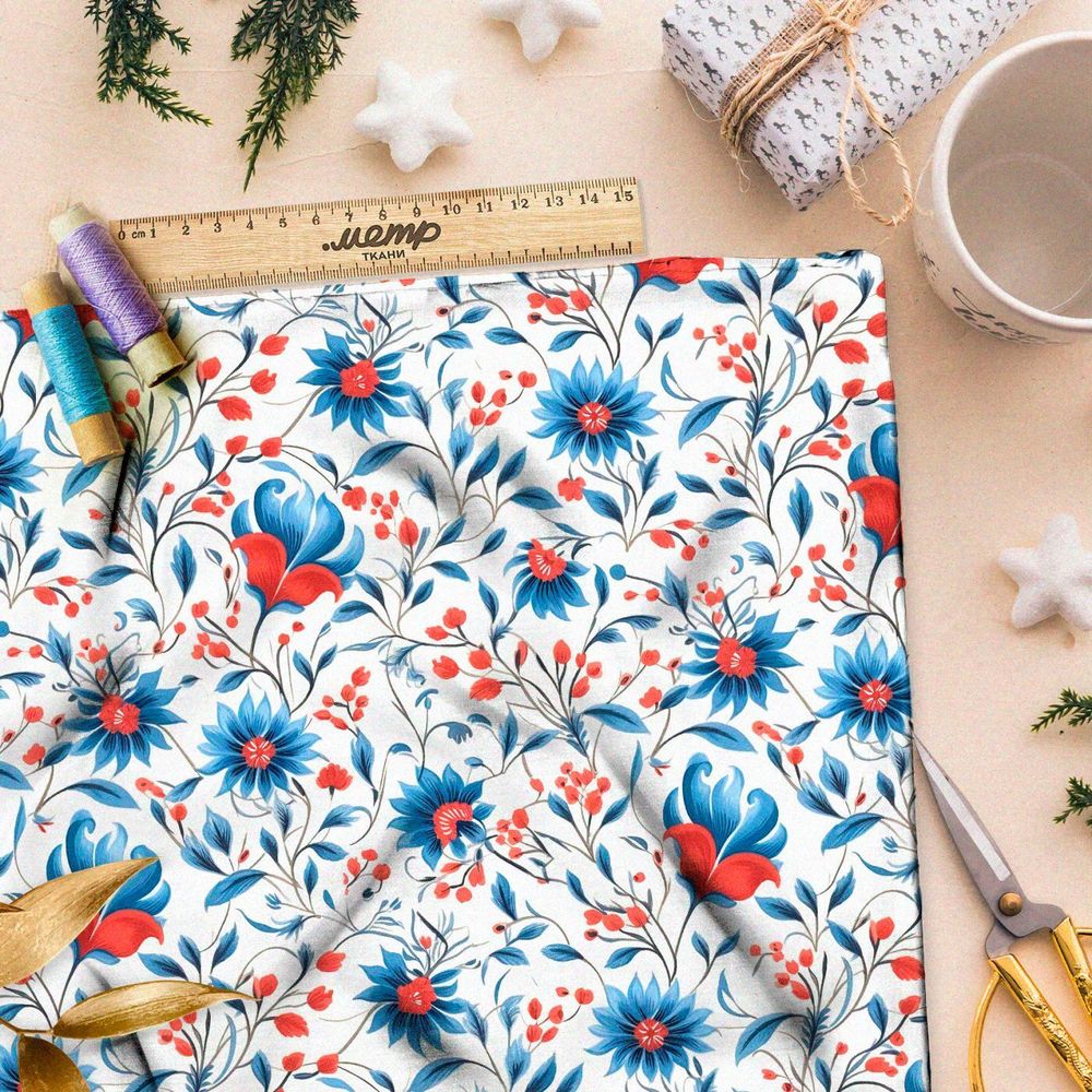 Ткань премиум дюспо фантазийные васильки
