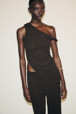 ZARA ШИРОКИЕ БРЮКИ ИЗ ТКАНЕВОГО МАТЕРИАЛА, ТЕМНО-КОРИЧНЕВЫЙ