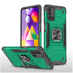 Противоударный чехол Strong Armour Case с кольцом для Samsung Galaxy M31s (Зеленый)