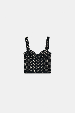 ZARA ТОП В БЕЛЬЕВОМ СТИЛЕ В ГОРОШЕК, ЧЕРНЫЙ/БЕЛЫЙ