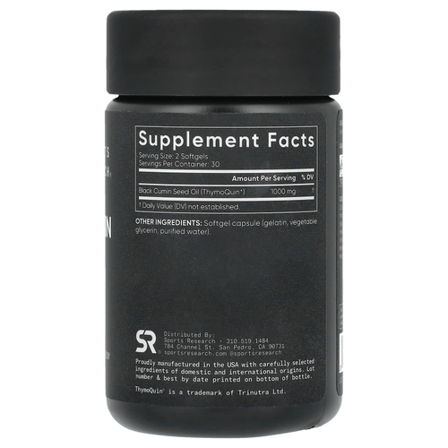 Sports Research, масло из семян черного тмина, 1000 мг, 60 капсул (500 мг в 1 капсуле)