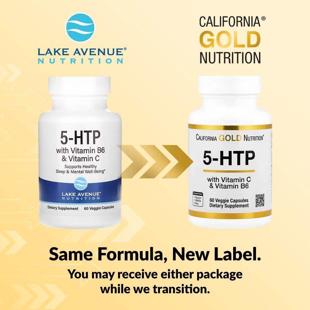 California Gold Nutrition, 5-HTP с витамином B6 и витамином C, 60 растительных капсул