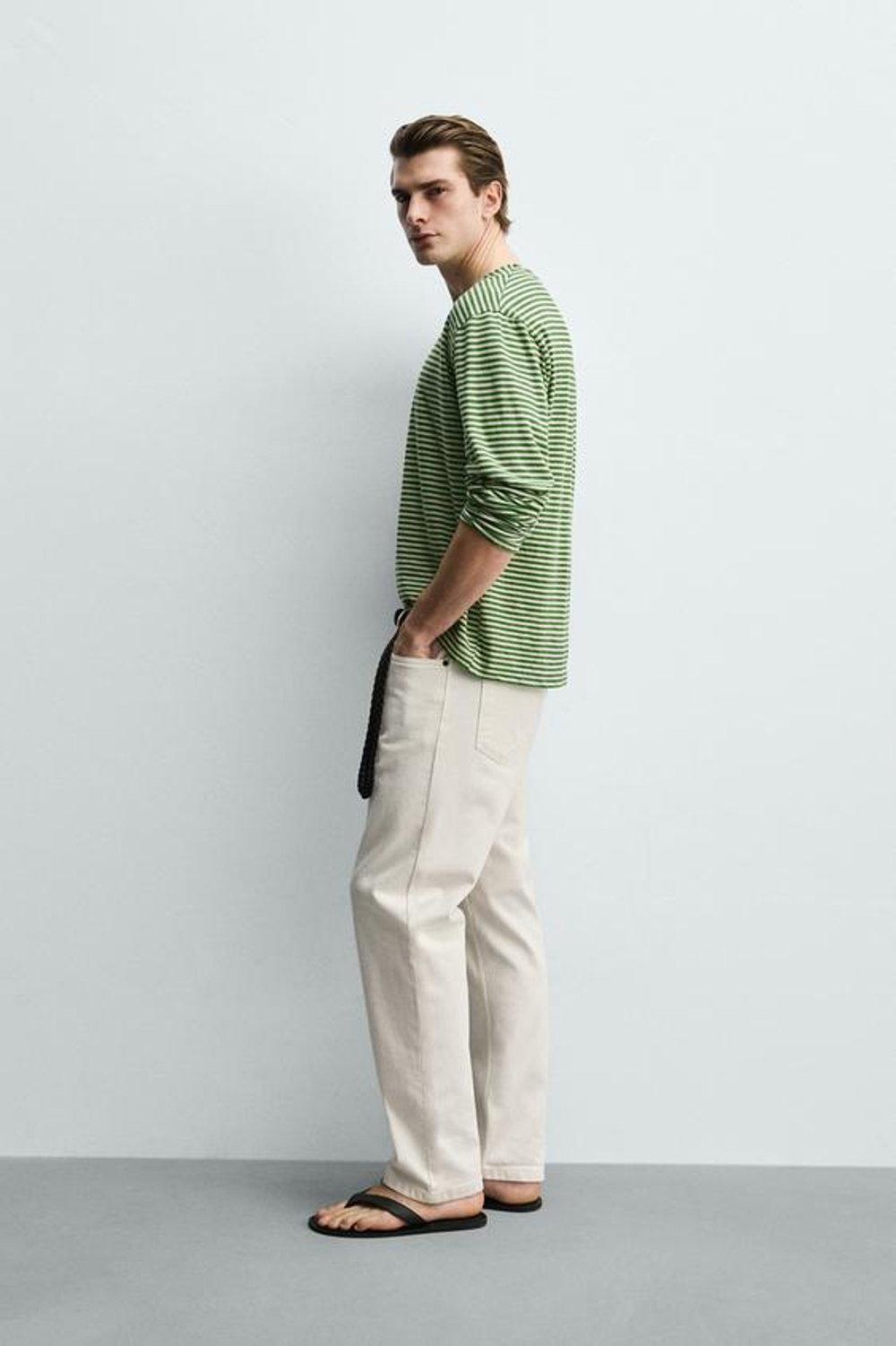 ZARA БРЮКИ STRAIGHT FIT С ЗАНИЖЕННОЙ ТАЛИЕЙ, ЖЕЛТОВАТО-БЕЛЫЙ