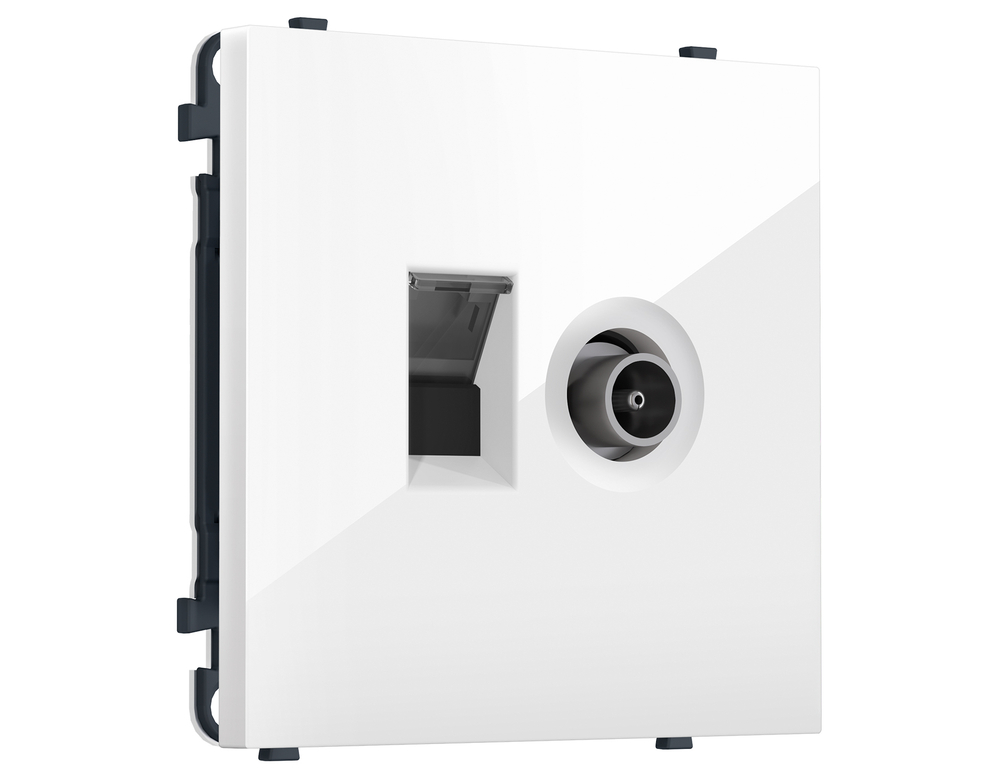 MS112510 Комплект механизма розетки компьютерной + TV оконечной SIGMA Белый глянец RJ-45 (8P8C) CAT6/50-870MHz 1dB с/ш QUANT PRO (SP1125, PR195)