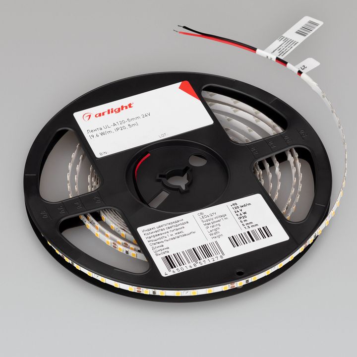 Светодиодная лента Arlight 6W/m 120Led/m 2835SMD холодный белый 5M UL-A120-5mm 24V White6000 044058