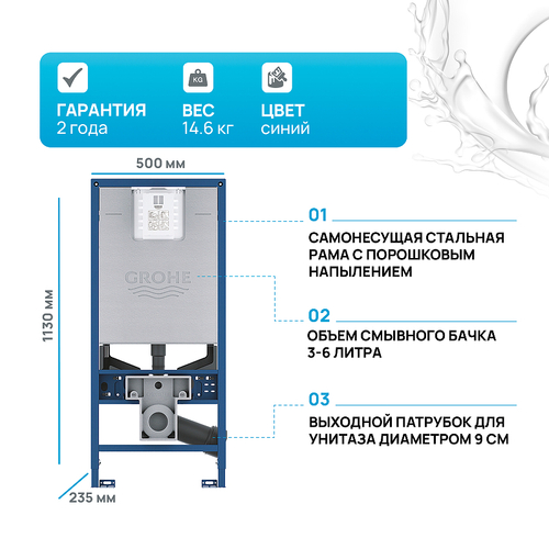 Инсталляция Grohe Rapid SLX 39596000 для унитаза без клавиши