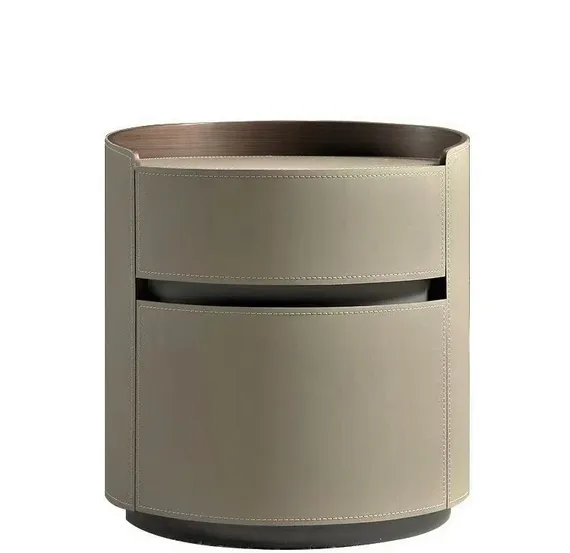 Прикроватная тумбочка 4165 с двумя ящиками, оливково-серая экокожа