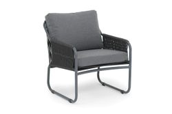 "Ането" кресло плетеное из роупа, каркас алюминий темно-серый (RAL7024) муар, роуп темно-серый круглый, ткань темно-серая 027