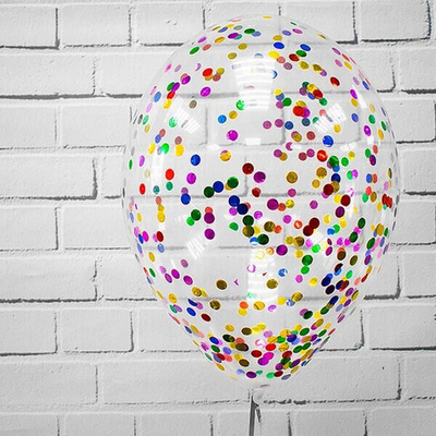 Воздушные шары с гелием Большой Прозрачный с конфетти микс 34-36 см латекс