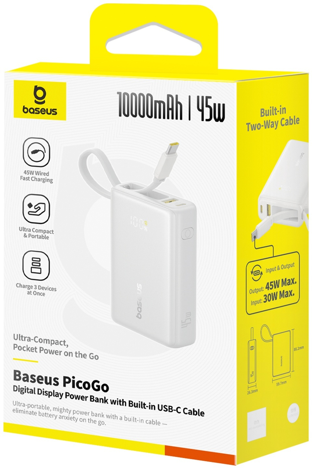 Внешний аккумулятор Baseus PicoGo 2C+U 45W 10000 мАч белый