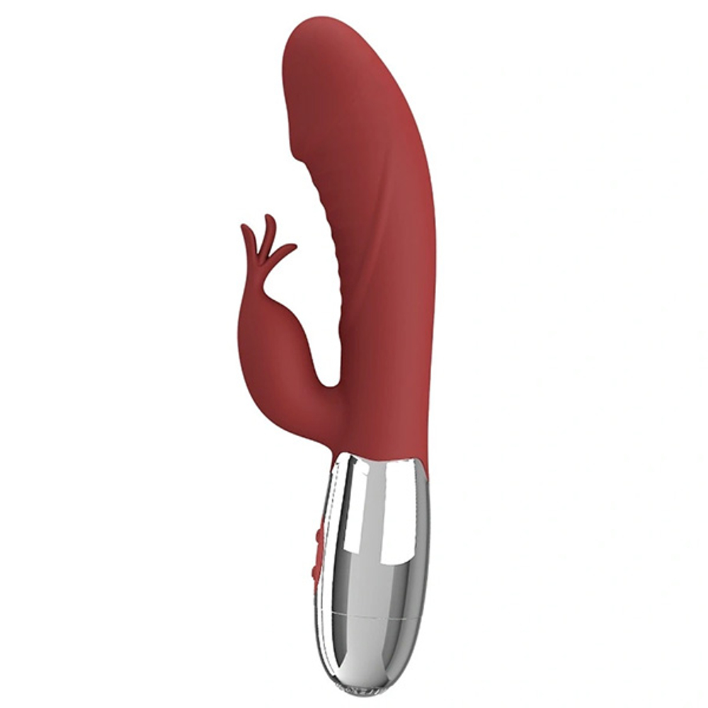 Красный вибратор-кролик 19,8см со стимулятором клитора Pretty Love Rasmussen Bunny Vibrator Red BW-500072DC