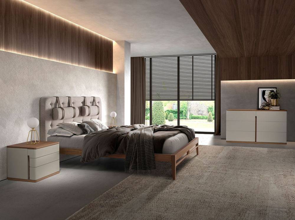 Прикроватная тумбочка 7166/MB2320NS из серого лака и шпона ореха