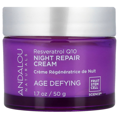 Andalou Naturals, ночной восстанавливающий крем, ресвератрол и коэнзим Q10, 50 г (1,7 унции)