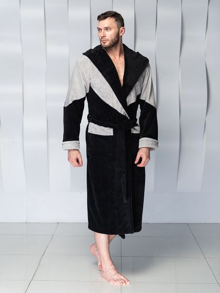 Халат мужской DIEGO с капюшоном черный/серый "Polens"