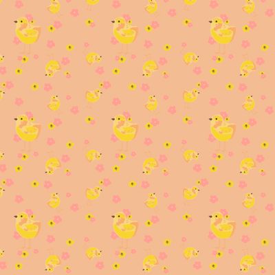 Цыпленок и цветы на персиковом фоне