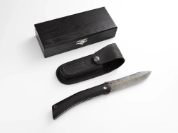 Складной нож "Скелетон", дамасская сталь, рукоять черный мореный граб