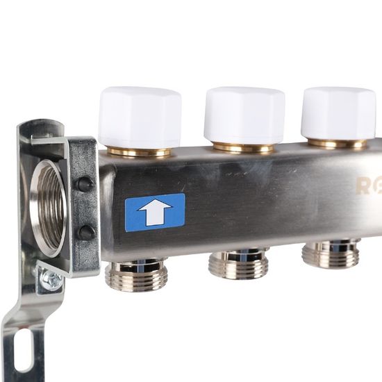 Коллектор Rommer 1"x3/4" на 6 контуров с запорными клапанами (нерж. сталь) RMS-3200-000006