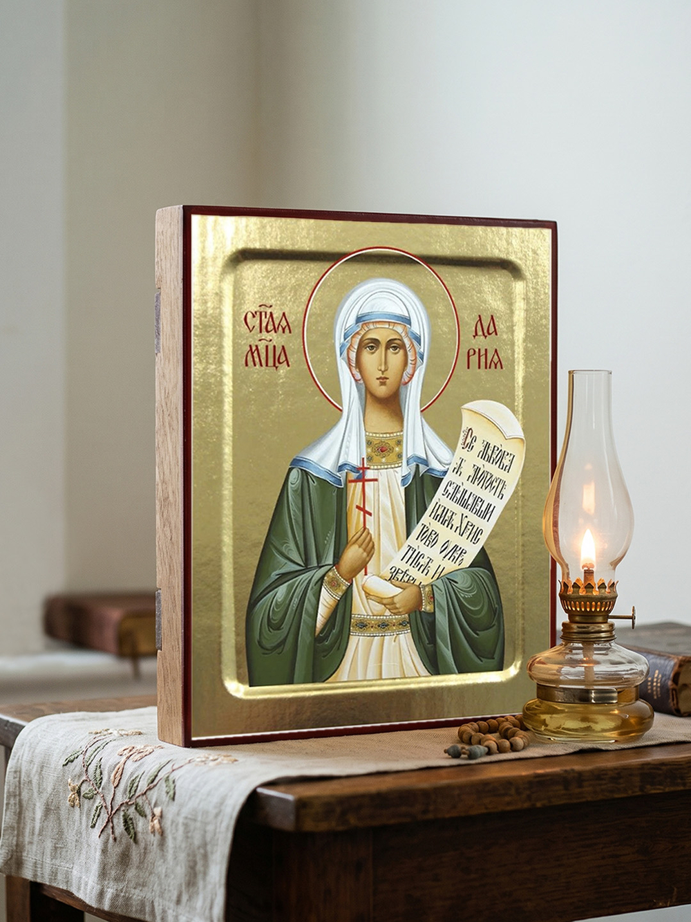 Икона Дарии, святой мученицы (зеленая) на дереве: 125 х 160 (Синопсисъ)
