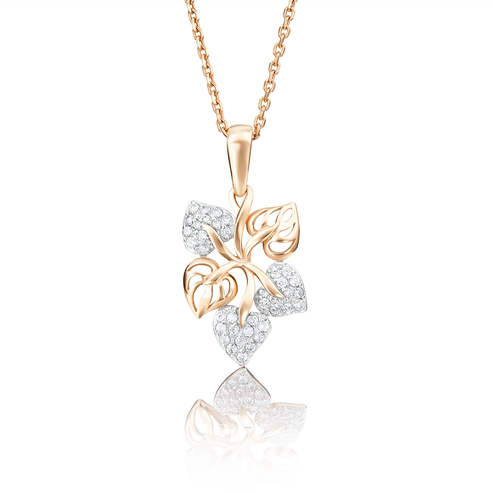 Подвеска «Листья» из красного золота с фианитами