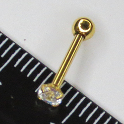 Микроштанга ( 8мм) для пирсинга уха с белым кристаллом 3 мм. Медицинская сталь, золотое покрытие. 1 шт.