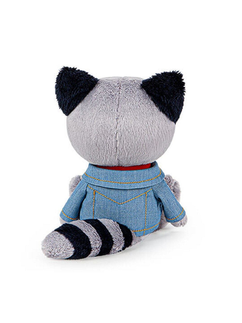Мягкая игрушка Енот Лёка в красной майке и джинсовке 15см.