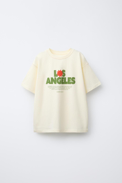 ZARA ФУТБОЛКА С НАДПИСЬЮ, СВЕТЛО-ЖЕЛТЫЙ