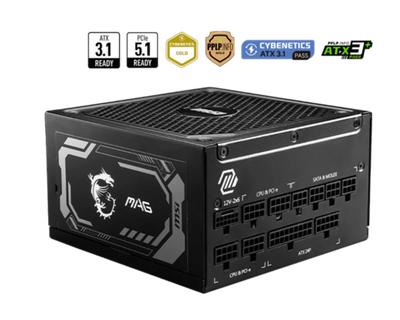 Блок питания MSI 1250W, MAG A1250GL PCIE5, Full Modular, ATX, 80+ GOLD, КПД >90%, Fan 135mm, Черный