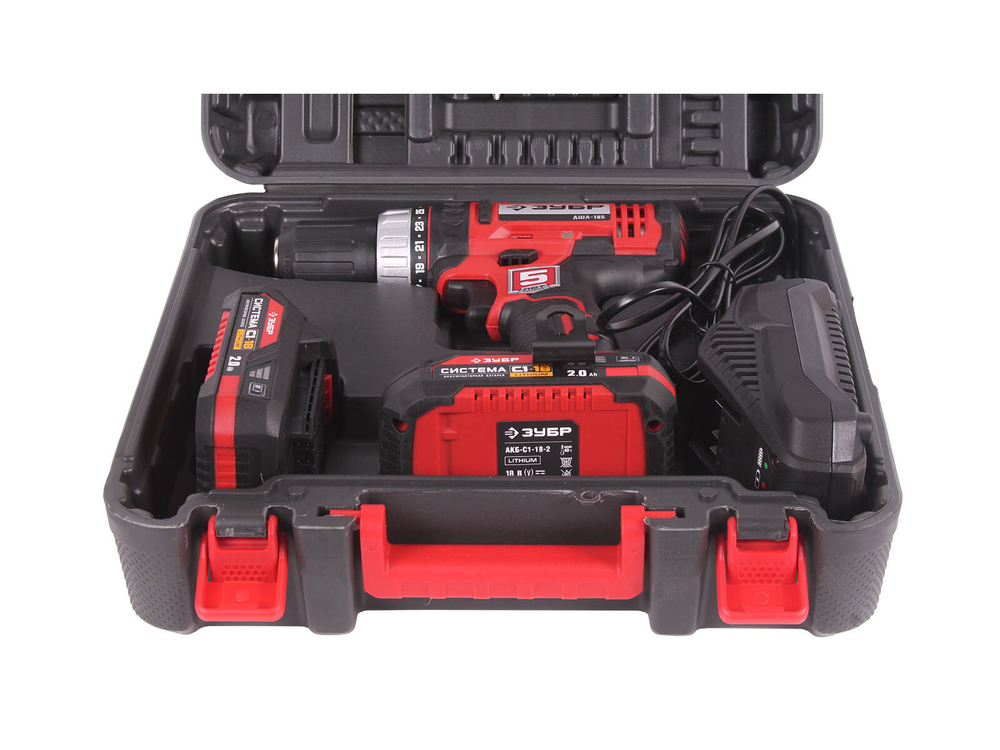 Дрель-шуруповерт акк ЗУБР ДШЛ-185-22 18В, 2 АКБ (2Ач) в кейсе