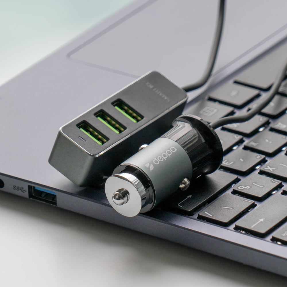 Автомобильное зарядное устройство 1 USB + 3 USB, 35Вт, 7А, QC, графит