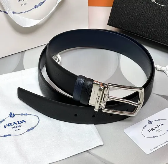 Двухсторонний ремень Prada чёрный/синий