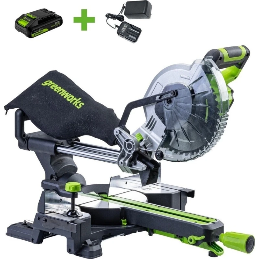 Greenworks GD24MS216 торцовочная пила аккумуляторная (1 x 2 Ач, ЗУ) 1501707UA